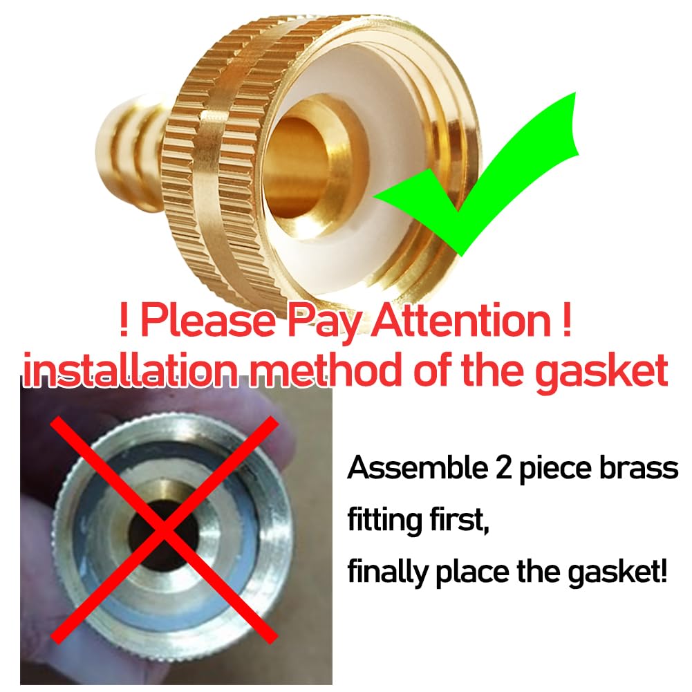 Uenede brass end connector close-up shows 1/2 barb and 3/4 GHT compatibility.
