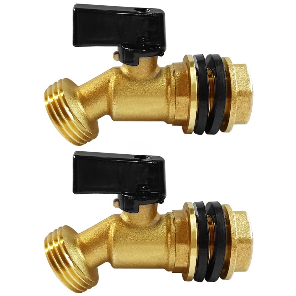 Uenede brass rain barrel faucet showing 3-4 gm thread for outdoor use.