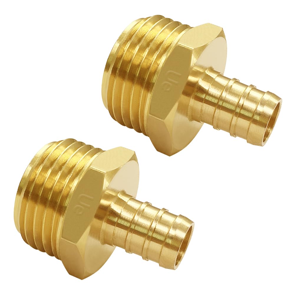 Uenede solid brass PEX barb to GHT end connector for durable garden hose connections.