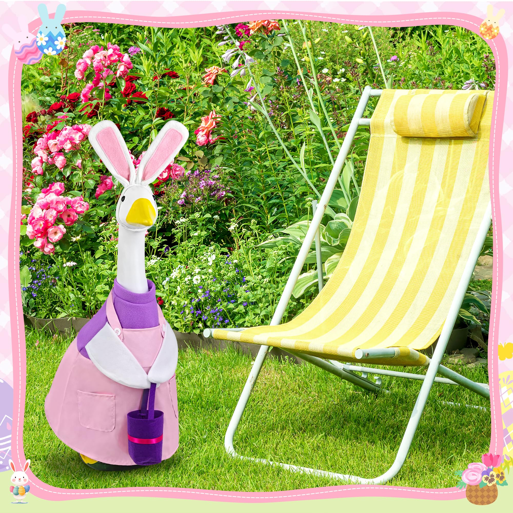 Ueyben Easter Bunny Goose Outfit headband adds playful charm to outdoor garden decor.