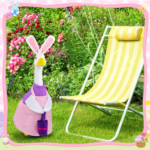 Ueyben Easter Bunny Goose Outfit headband adds playful charm to outdoor garden decor.