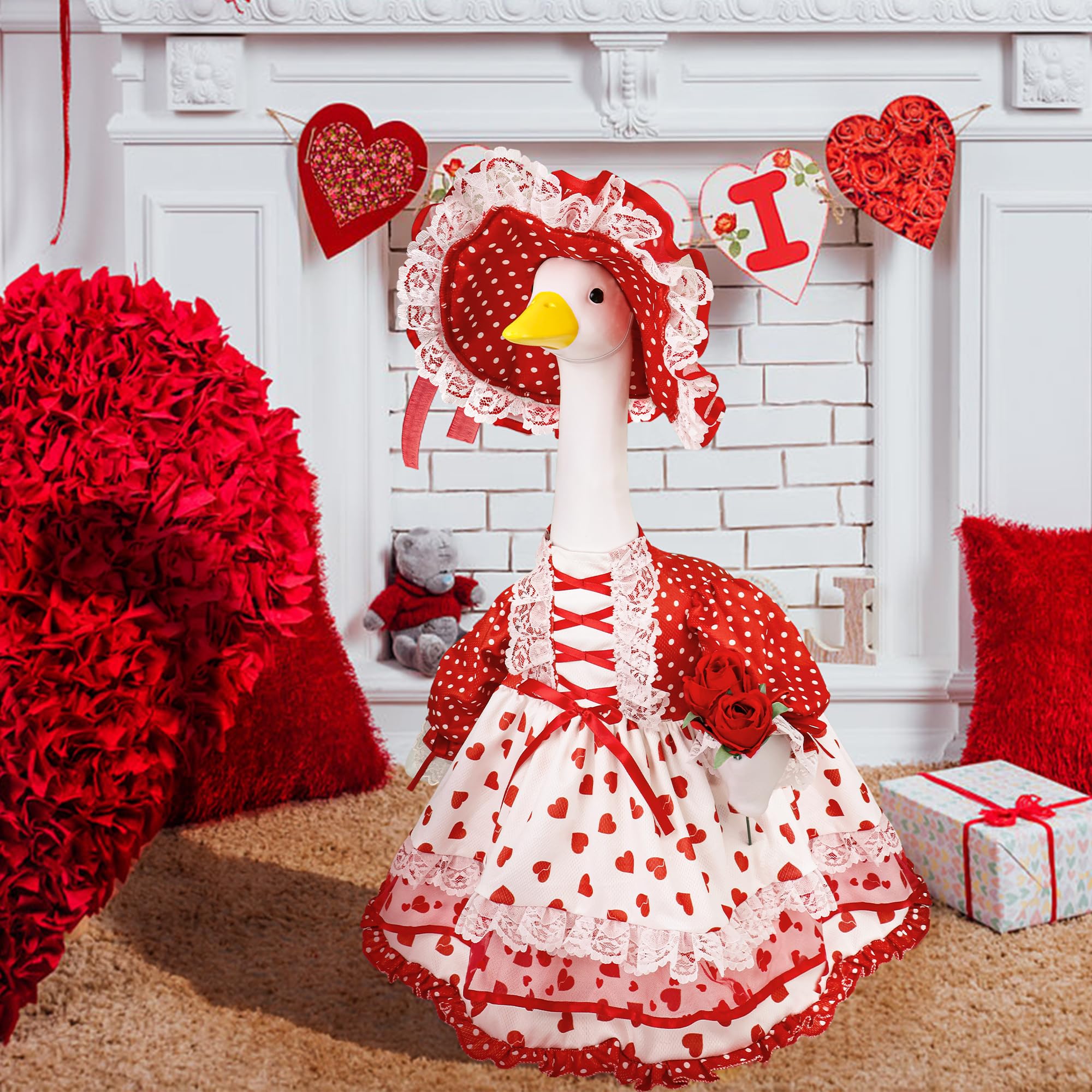 Ueyben goose outfit red polka-dot hat with elastic strap for secure wear