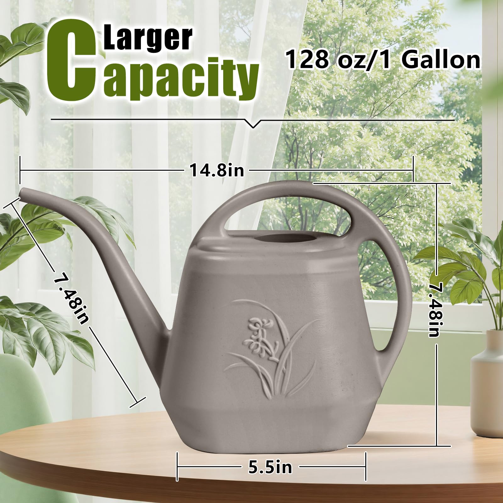 UFANME watering can side view with comfortable top handle for easy carrying.