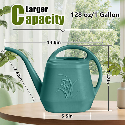 UFANME plastic watering can green side view with comfortable ergonomic handle