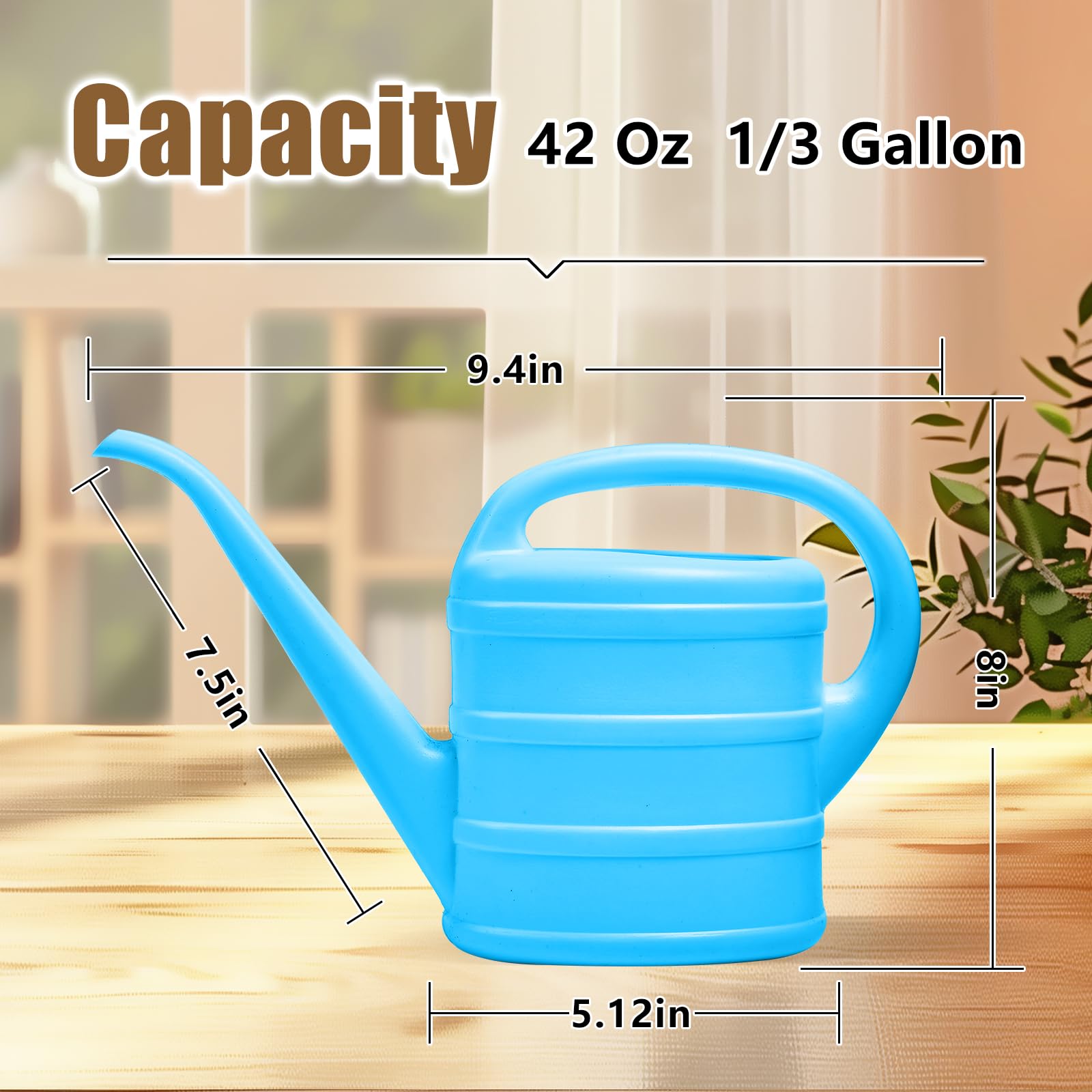 UFANME blue watering can close-up of comfortable handle for easy watering