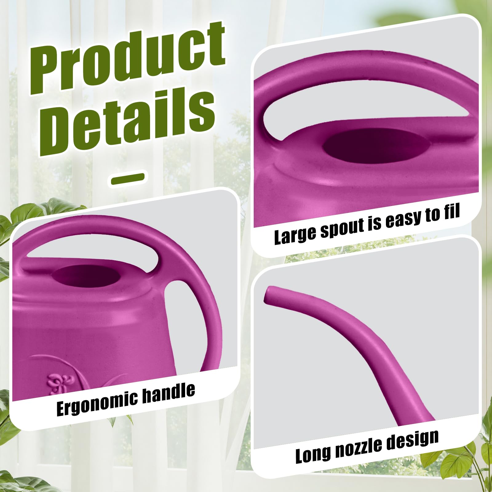 UFANME Rose Red watering can held in hand, ergonomic grip for comfortable pours.