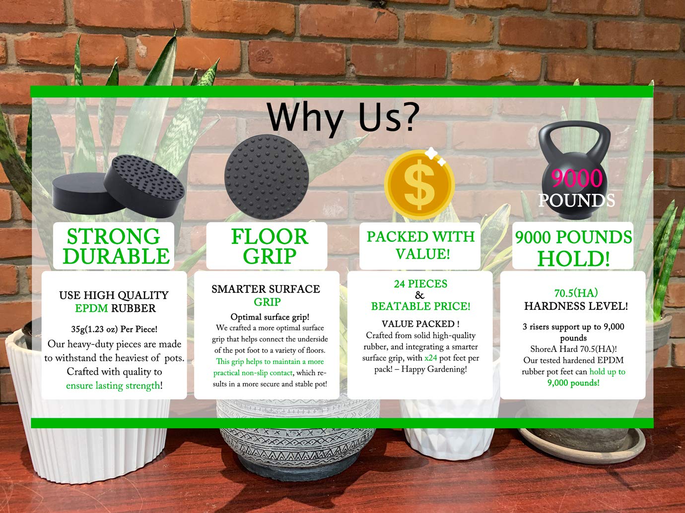 UFelice pot feet risers beneath a planter demonstrate elevated stability on a patio.