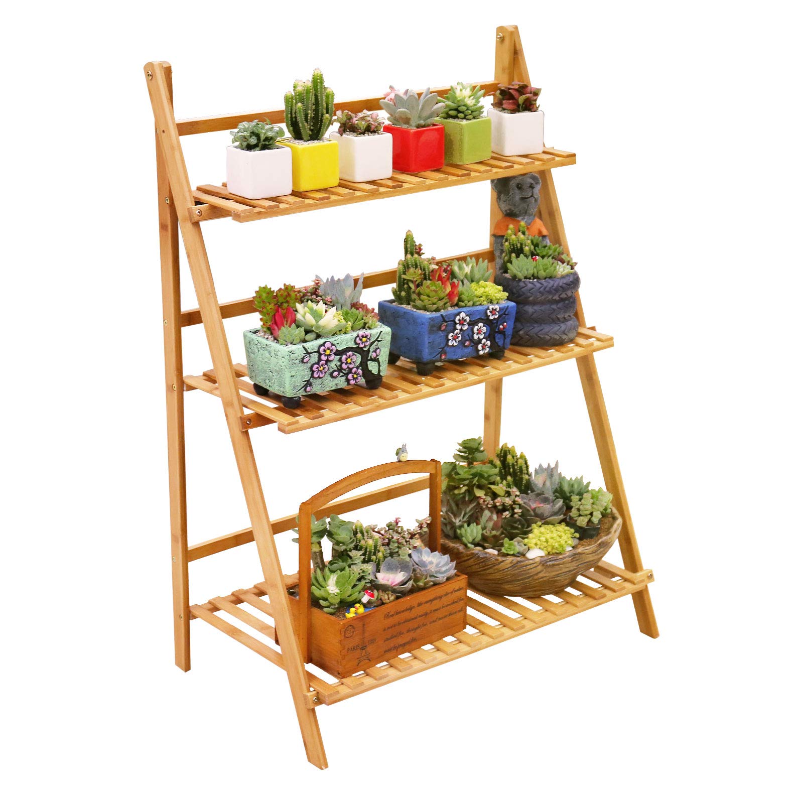 ufine bamboo ladder plant stand 3-tier assembly showcases plants with sturdy, stylish exposure