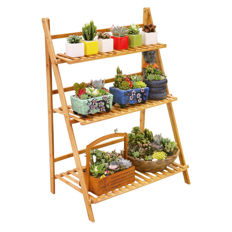 ufine bamboo ladder plant stand 3-tier assembly showcases plants with sturdy, stylish exposure