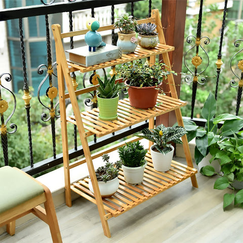 ufine bamboo ladder plant stand folded design saves space for easy relocation