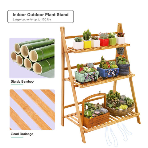 ufine bamboo ladder plant stand outdoor balcony friendly planter shelf