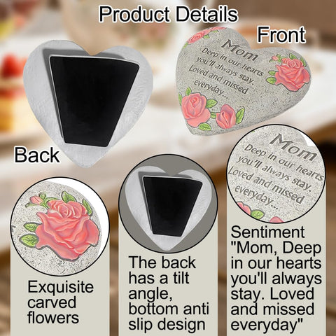 UGKIamous heart memorial stone hand-painted with red flowers for outdoor or indoor display