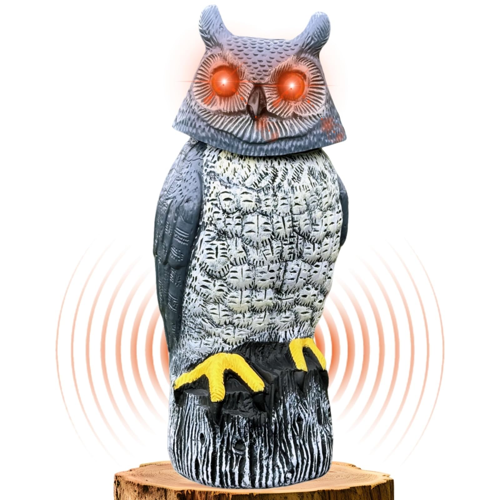 Ugold solar owl with gradient eyes illuminating garden at dusk, boosting curb appeal