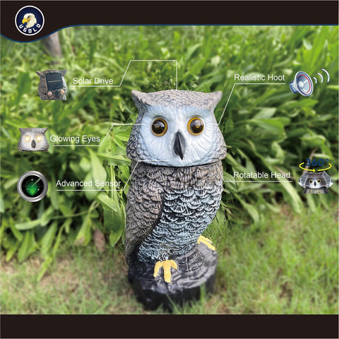 Ugold solar-owl motion-detection with responsive eyes and head turn
