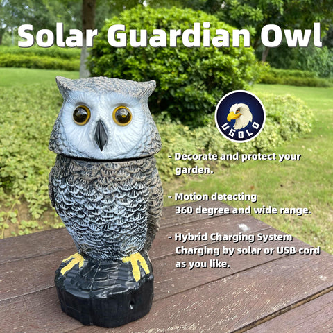 Ugold solar-owl rotating-head adds dynamic motion to garden decor