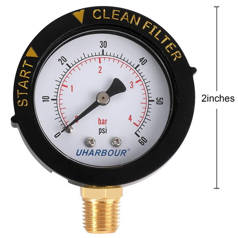 Uharbour sand filter gauge for pool, spa, and aquarium use.