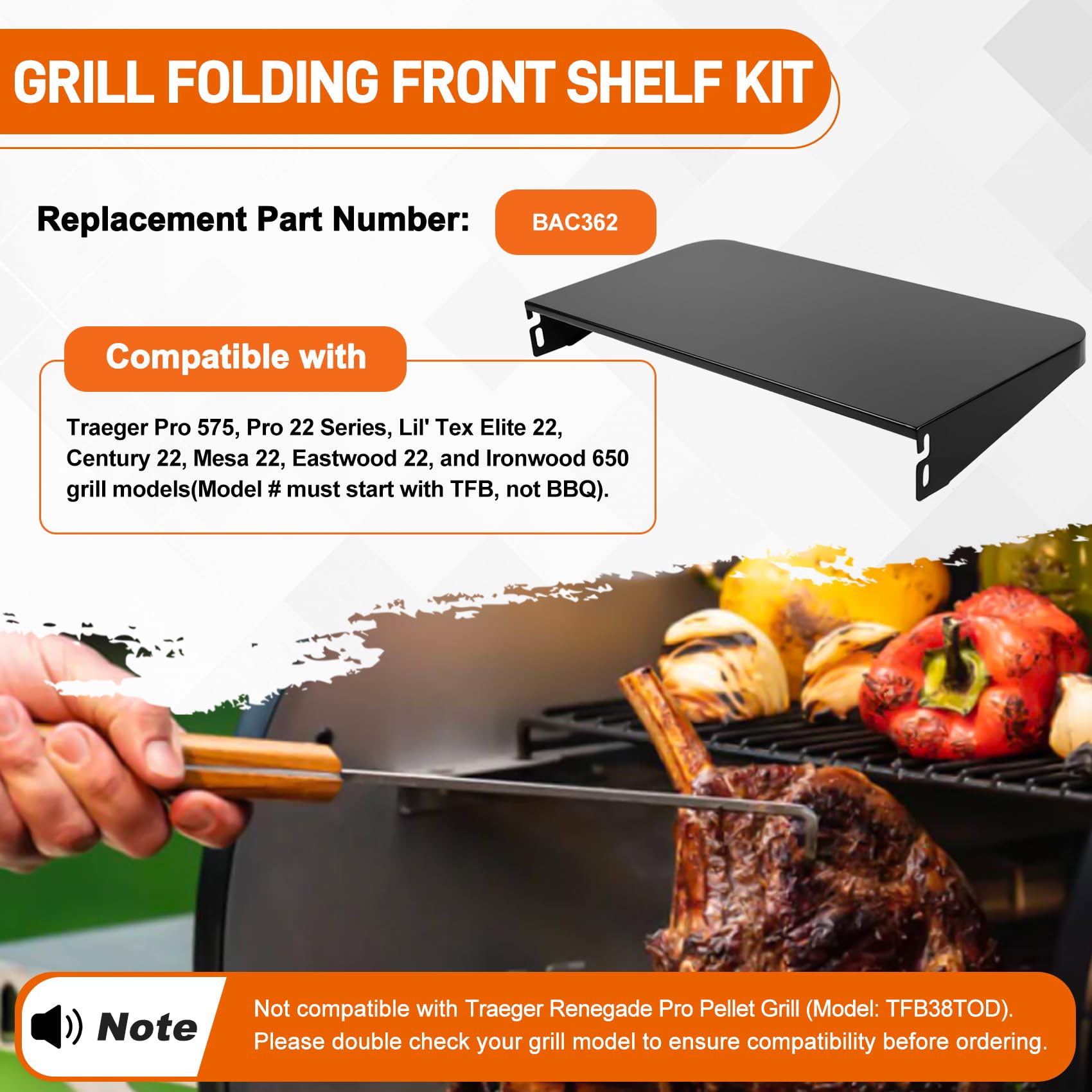 UHEGDRR folding front shelf for Ironwood 650 improves workspace while grilling