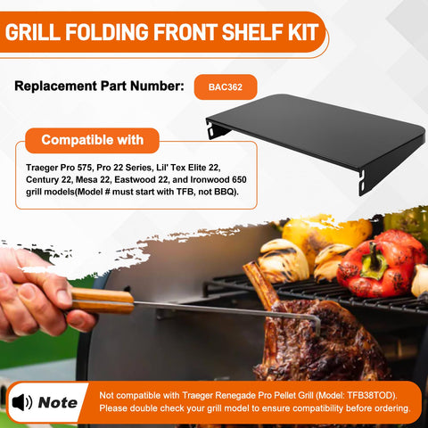 UHEGDRR folding front shelf for Ironwood 650 improves workspace while grilling