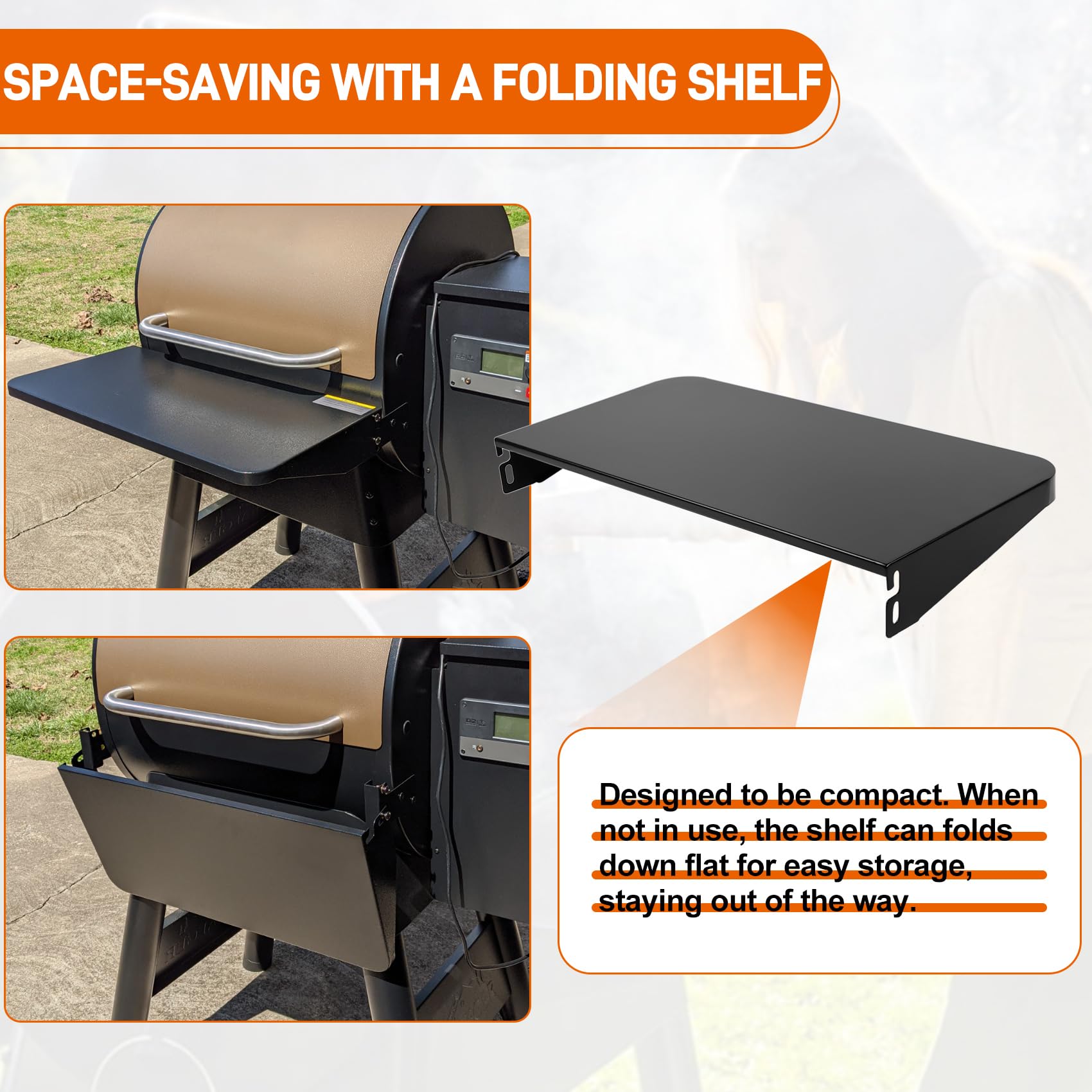 UHEGDRR folding front shelf on Mesa 22 offers convenient landing zone