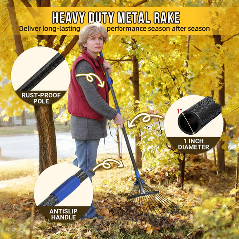 UIABOPZ 18-tine design gathers leaves and debris efficiently.