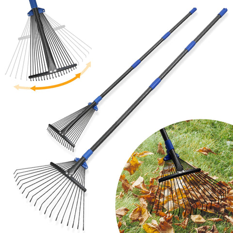 UIABOPZ adjustable leaf rake with 30-75 inch handle for versatile yard cleaning.