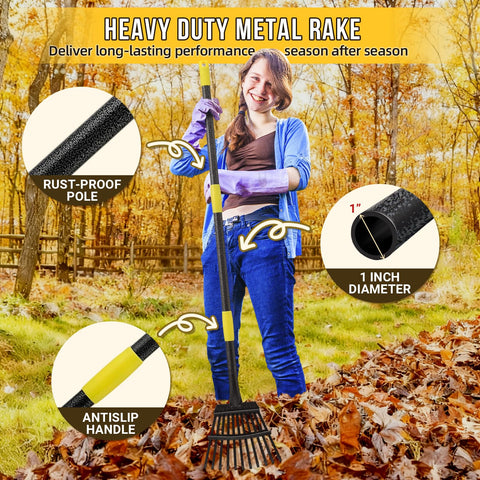 UIABOPZ 11-tine design gathers leaves and debris without root damage.