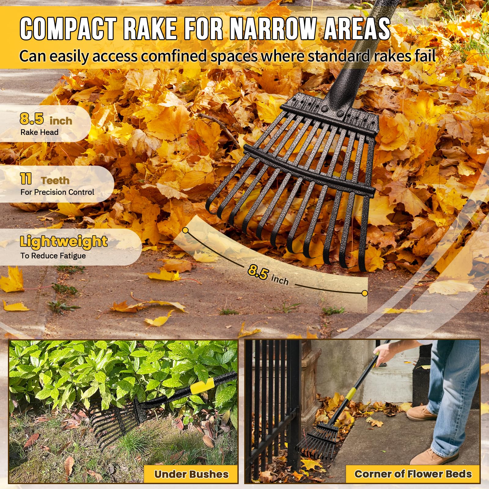 UIABOPZ adjustable long-handle rake adapts from 30 to 60 inches.