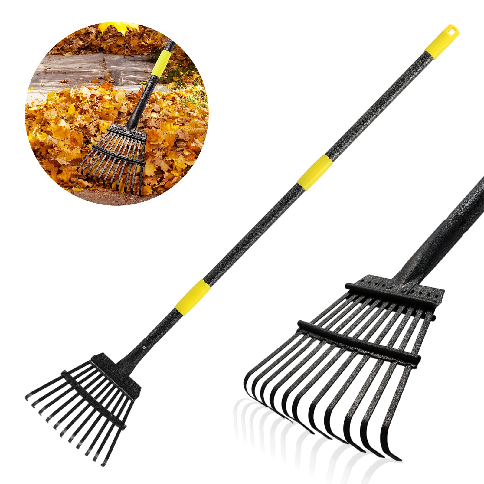 UIABOPZ leaf rake with compact head for narrow yard spaces.