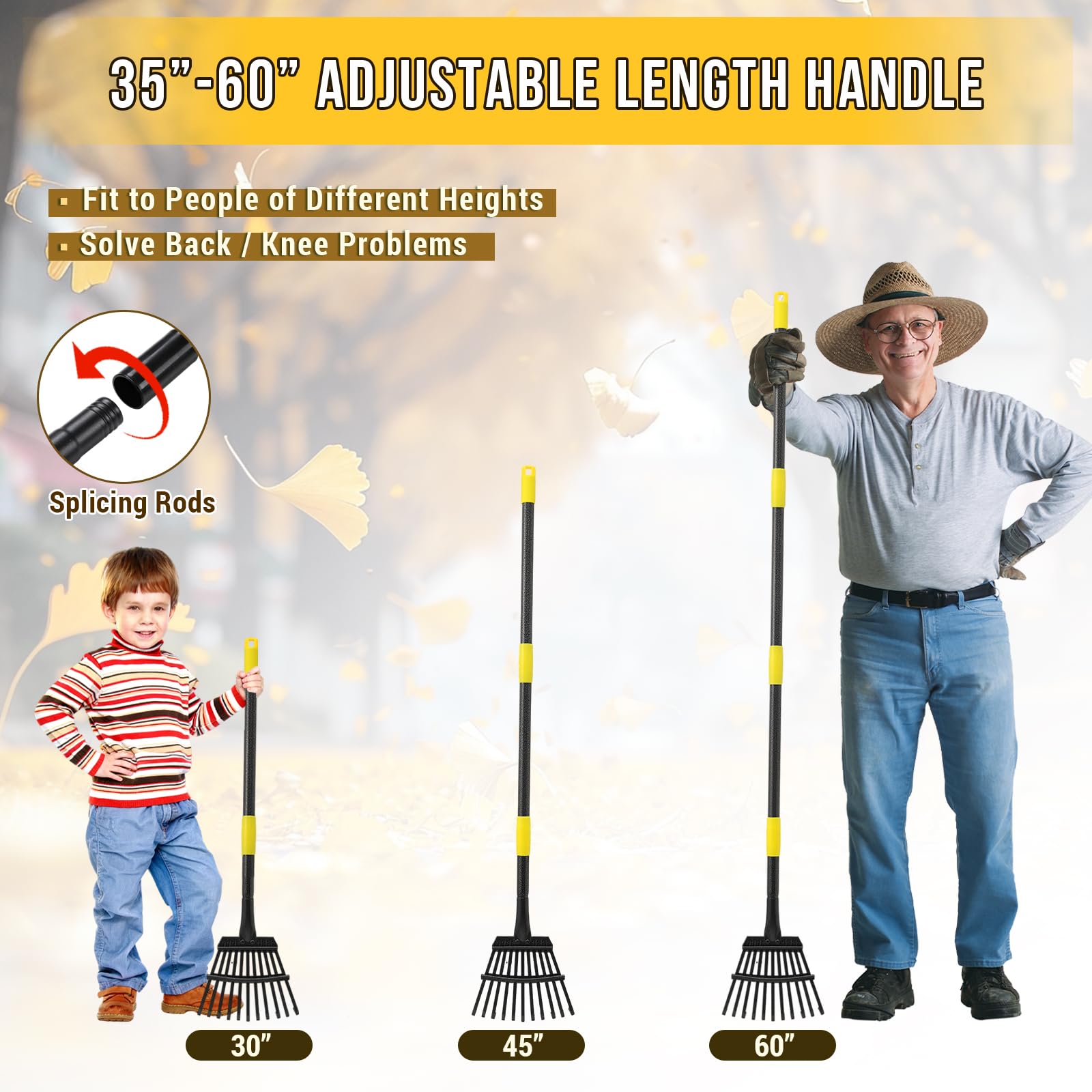 UIABOPZ heavy-duty metal rake resists bending for tough cleanup.