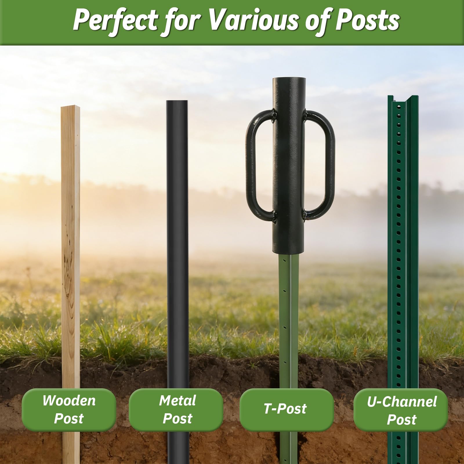 UIABOPZ T Post Driver extended 32-inch option for greater impact