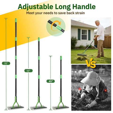 UIABOPZ Thatch Rake 11-tine side loosens soil for better drainage