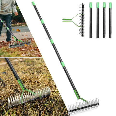 UIABOPZ Thatch Rake 21-tine side eliminates thatch to improve lawn health and airflow