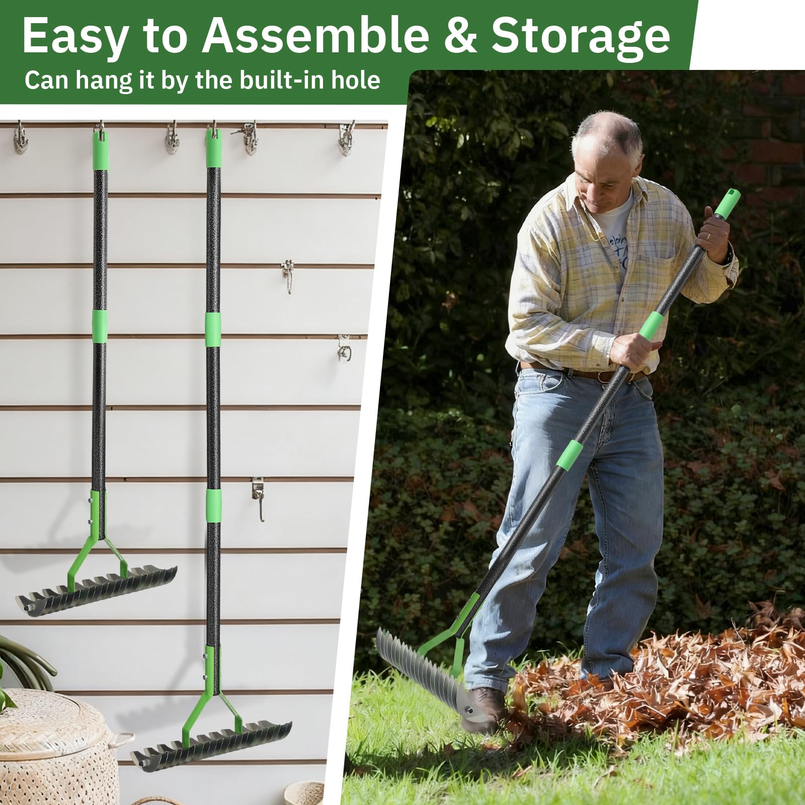 UIABOPZ Thatch Rake assembles quickly with included poles