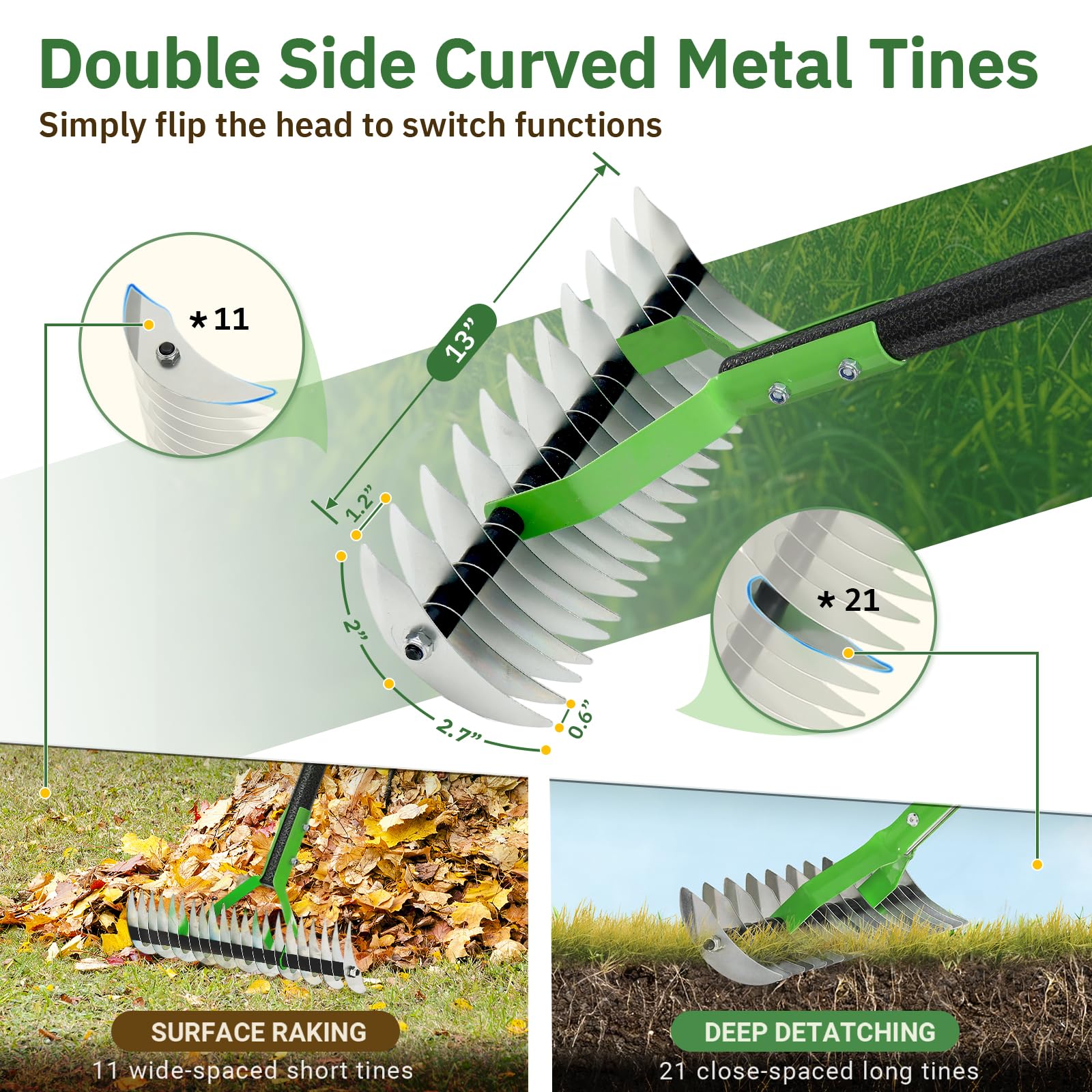 Heavy-duty steel construction of UIABOPZ Thatch Rake for durable dethatching