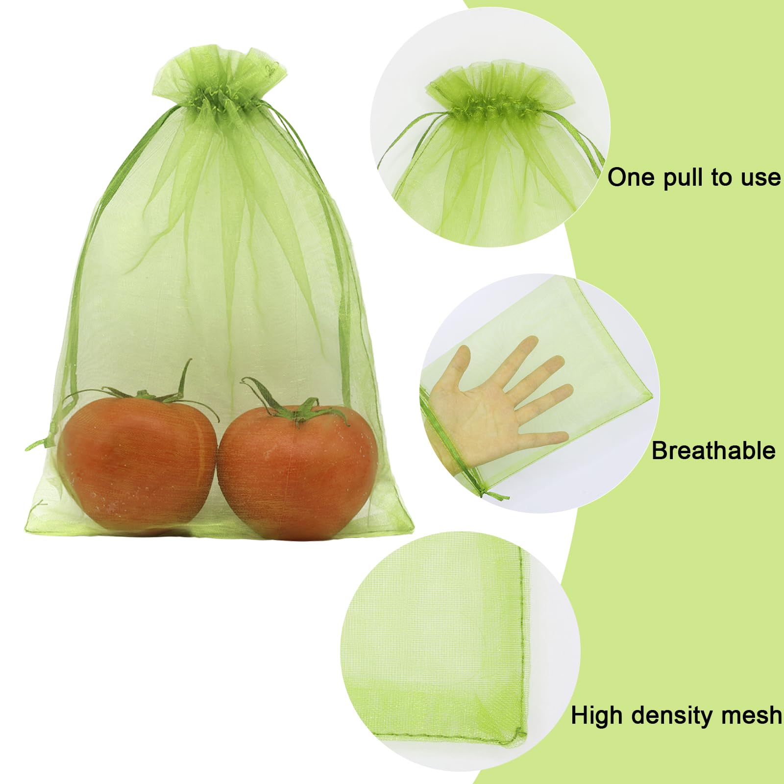Close-up of Uigidori drawstring closure on green mesh fruit bags
