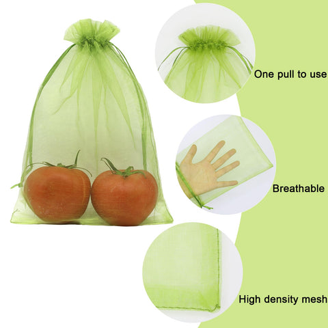 Close-up of Uigidori drawstring closure on green mesh fruit bags