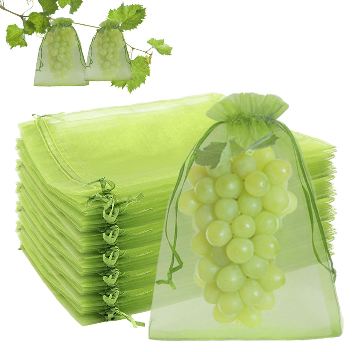 Uigidori fruit protection bags in green mesh protecting fruit from pests