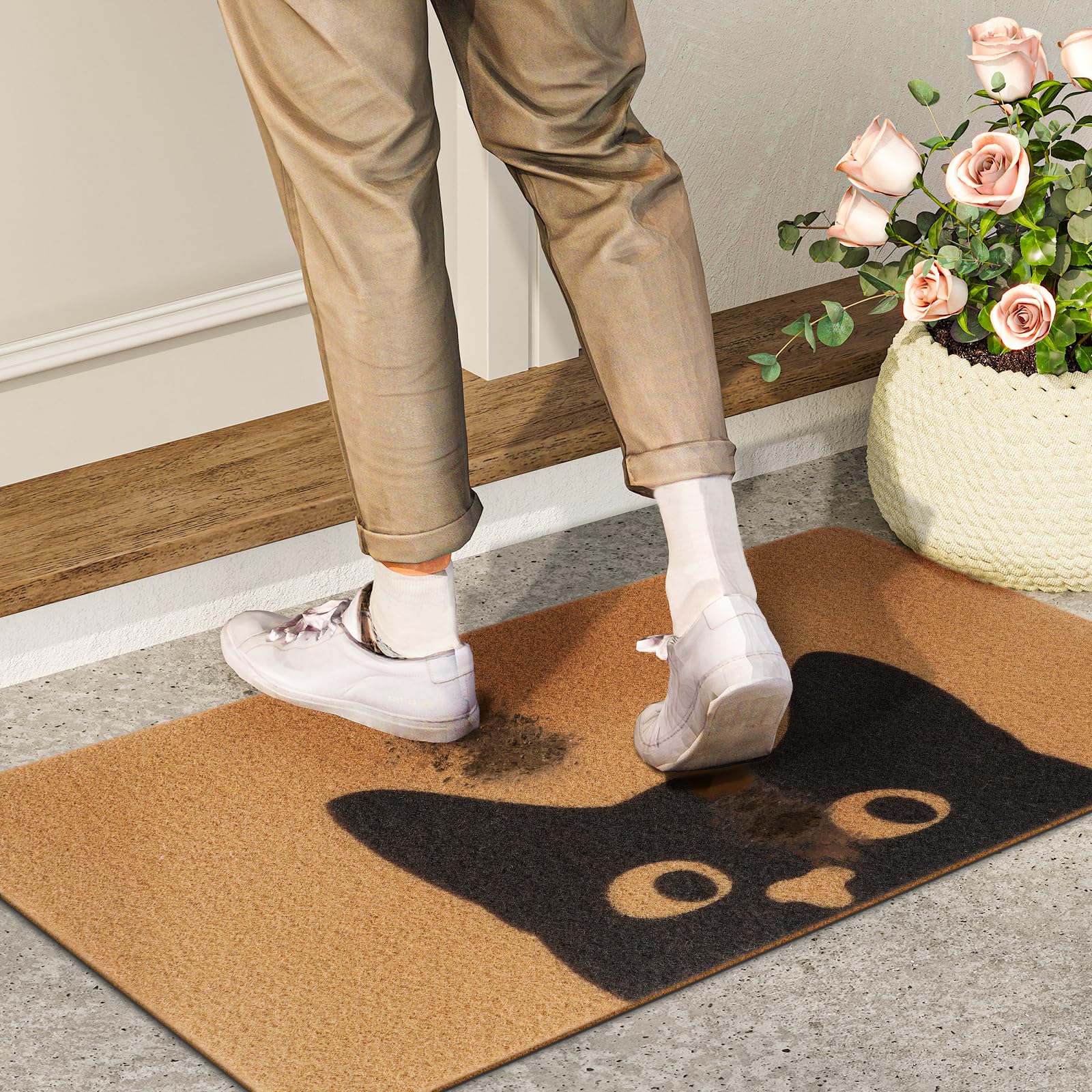 Mat placed at stairs/patio/kitchen entry to keep entryways tidy.