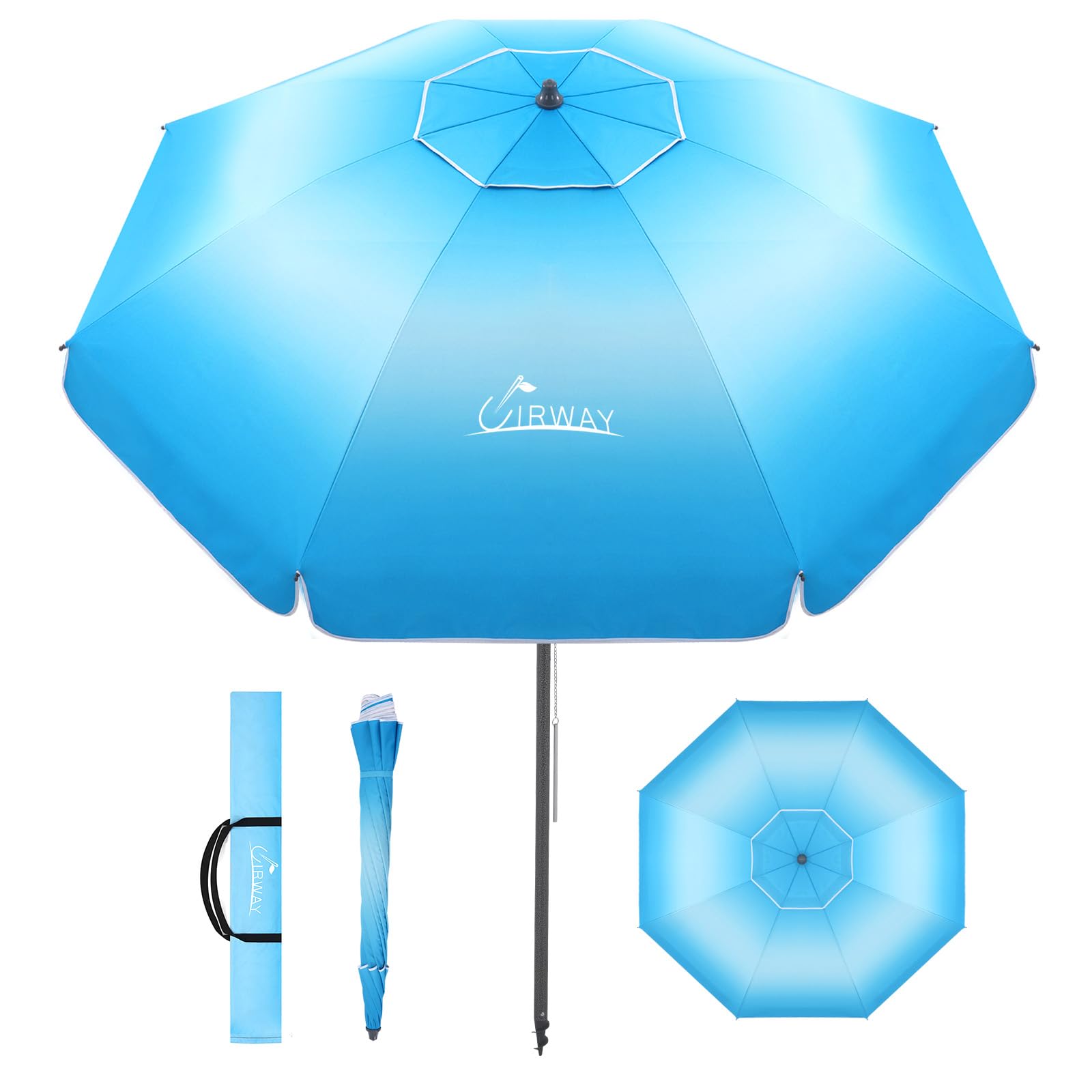 UIRWAY 8.5ft beach umbrella with sand anchor provides stable shade on windy shores.