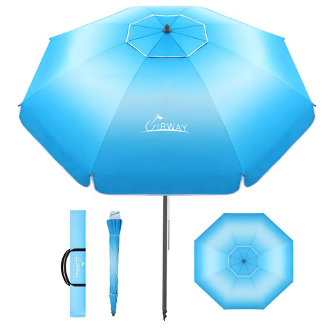 UIRWAY 8.5ft beach umbrella with sand anchor provides stable shade on windy shores.