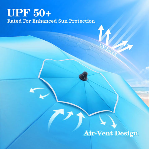 UIRWAY 8.5ft beach umbrella tilt mechanism allows sun-tracking shade as the day progresses.