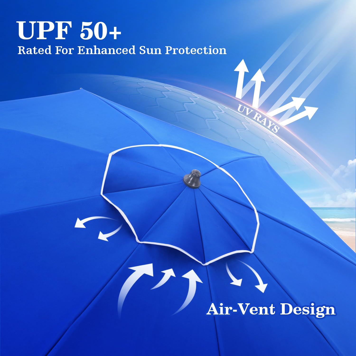 UIRWAY umbrella sand anchor base enables quick, secure setup on sand.