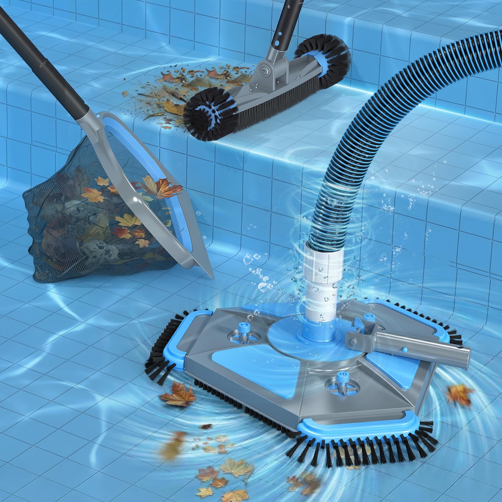 UIRWAY pool cleaning kit in use showing complete setup