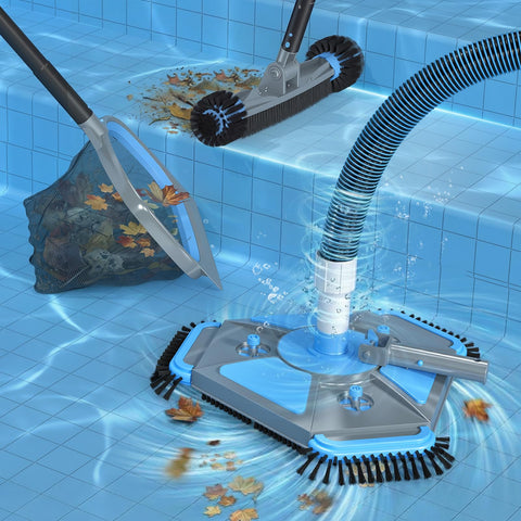 UIRWAY pool cleaning kit in use showing complete setup
