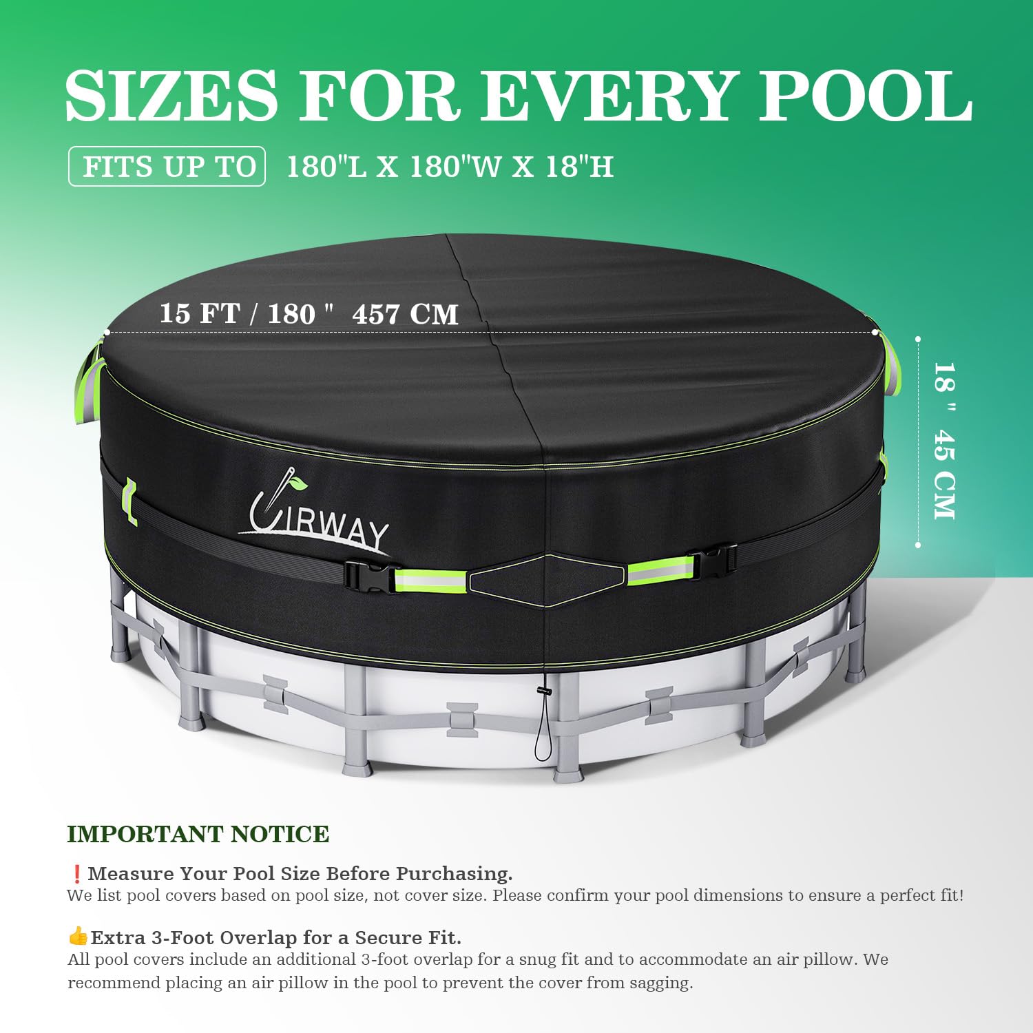 UIRWAY pool cover secured by ground nails and rope tie for wind resistance.
