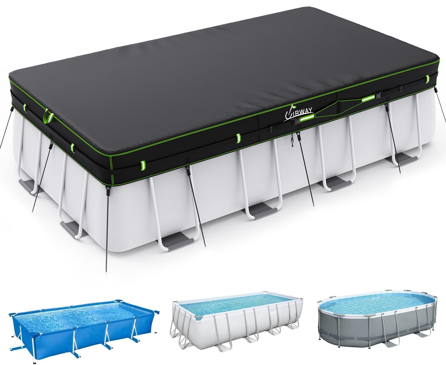 UIRWAY pool cover top view for precise rectangular fit and protection.