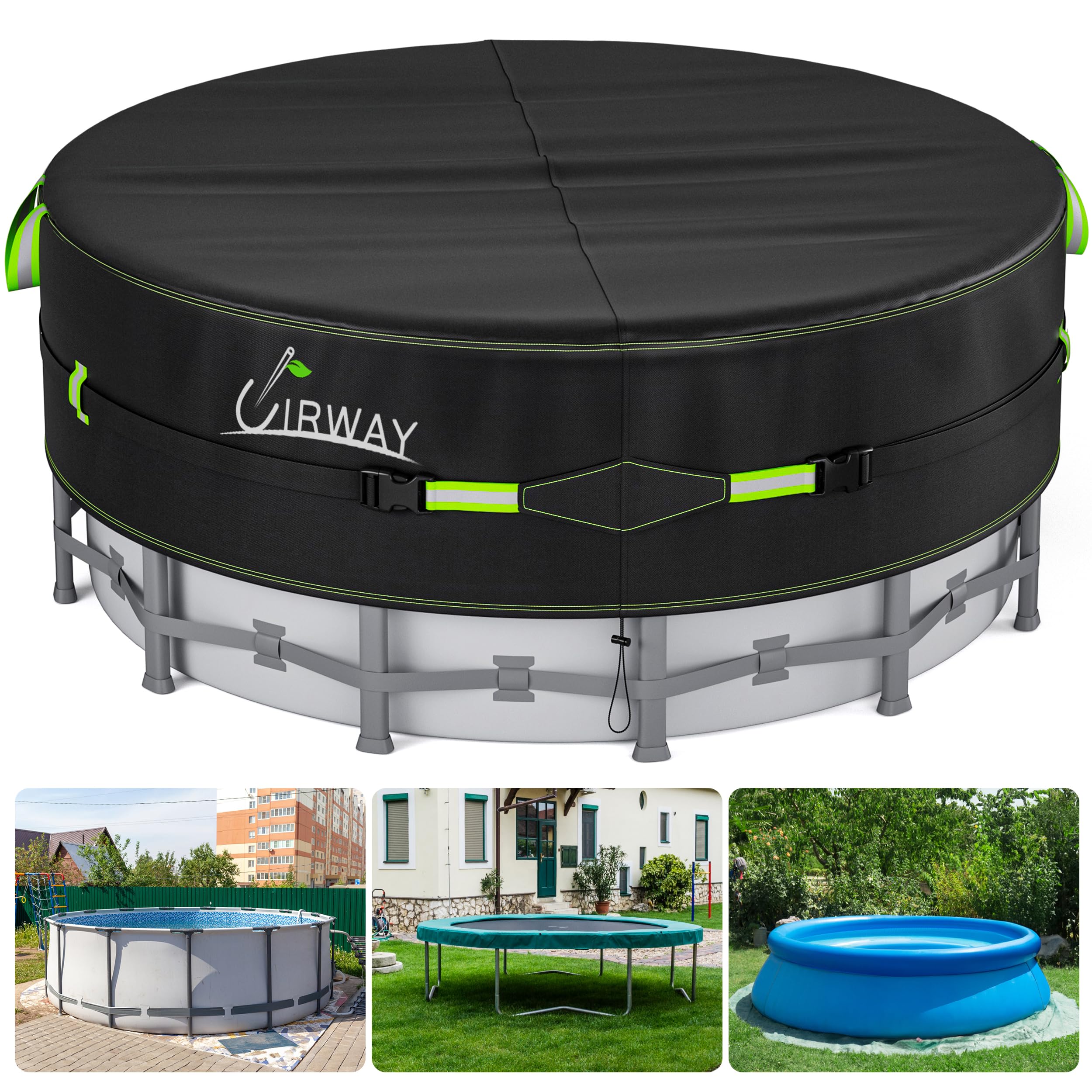 UIRWAY round pool cover in 420D material protecting outdoor pool area
