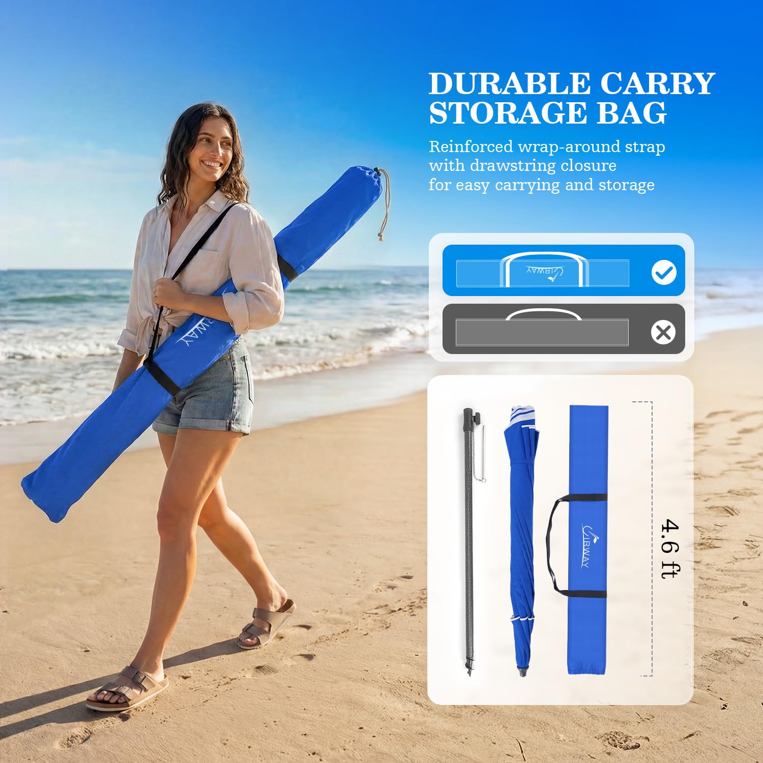 UIRWAY integrated sand-chain handle simplifies anchoring and stability.