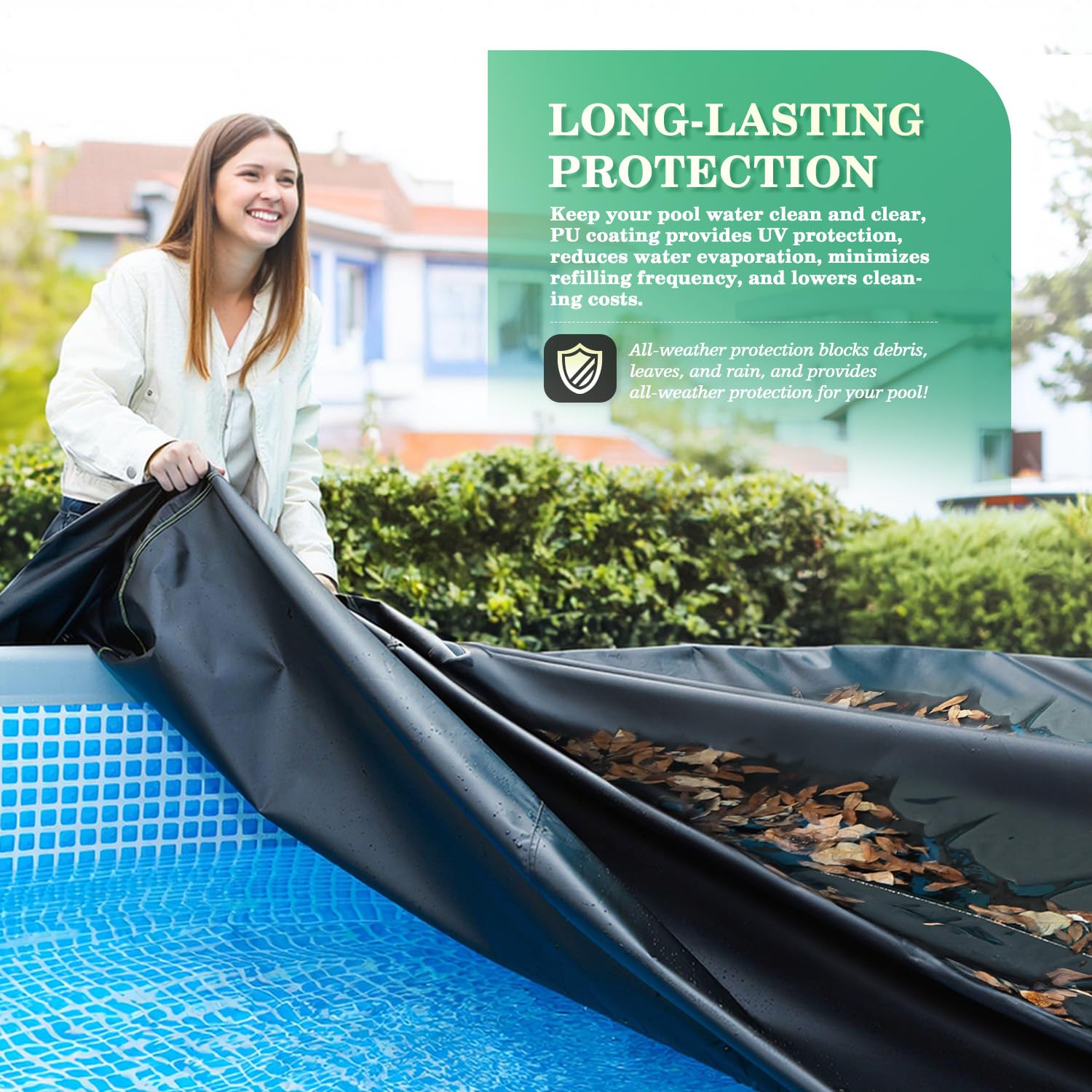 UIRWAY universal round pool cover fits round pools, trampolines, and hot tubs.