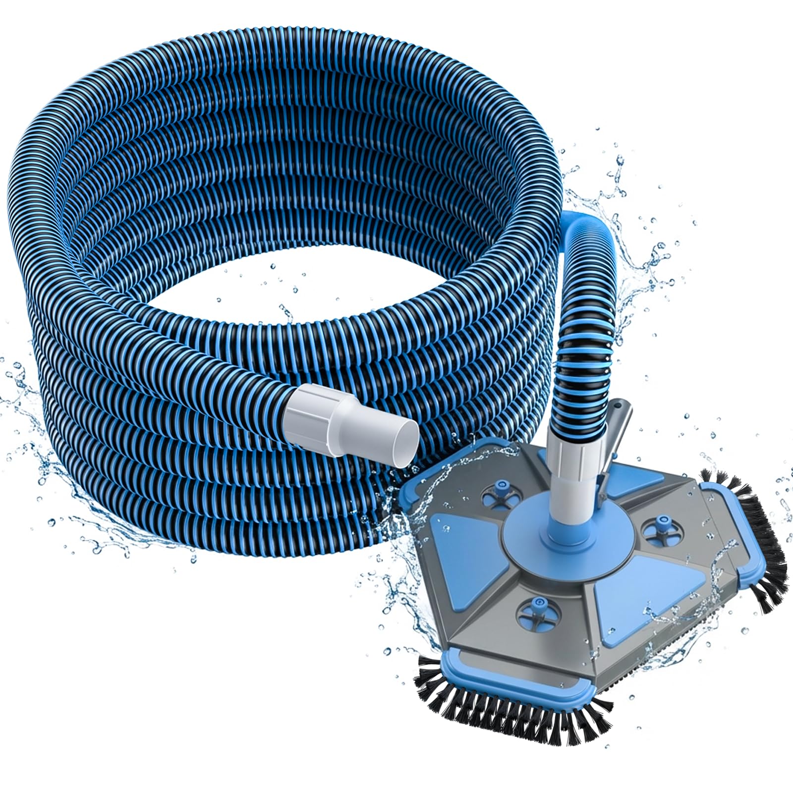 UIRWAY Upgrade pool vacuum head with side brush and 360-degree swivel for tight spaces.